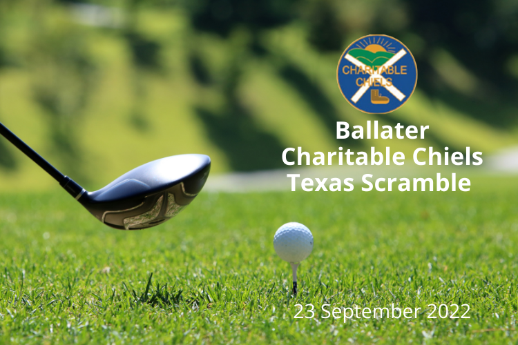 Ballater Charitable Chiels Texas Scramble logo with golf-club and ball