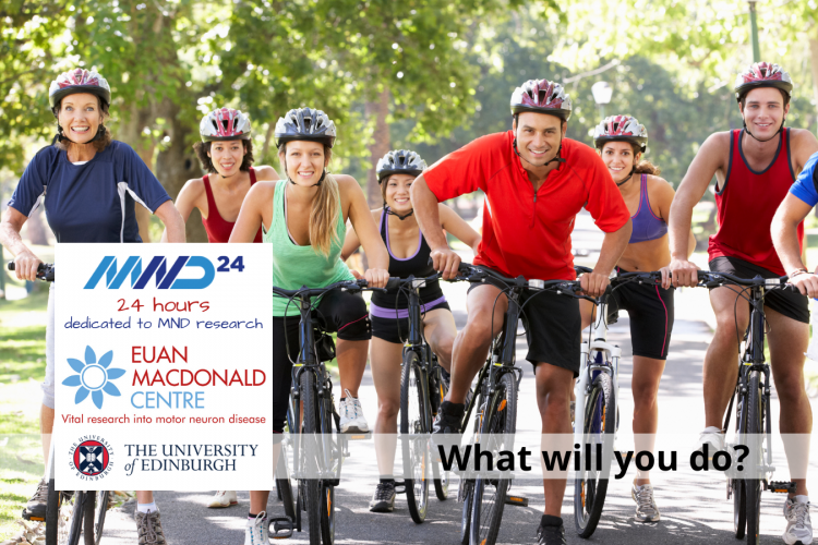 MND24 challenge logo and people cycling