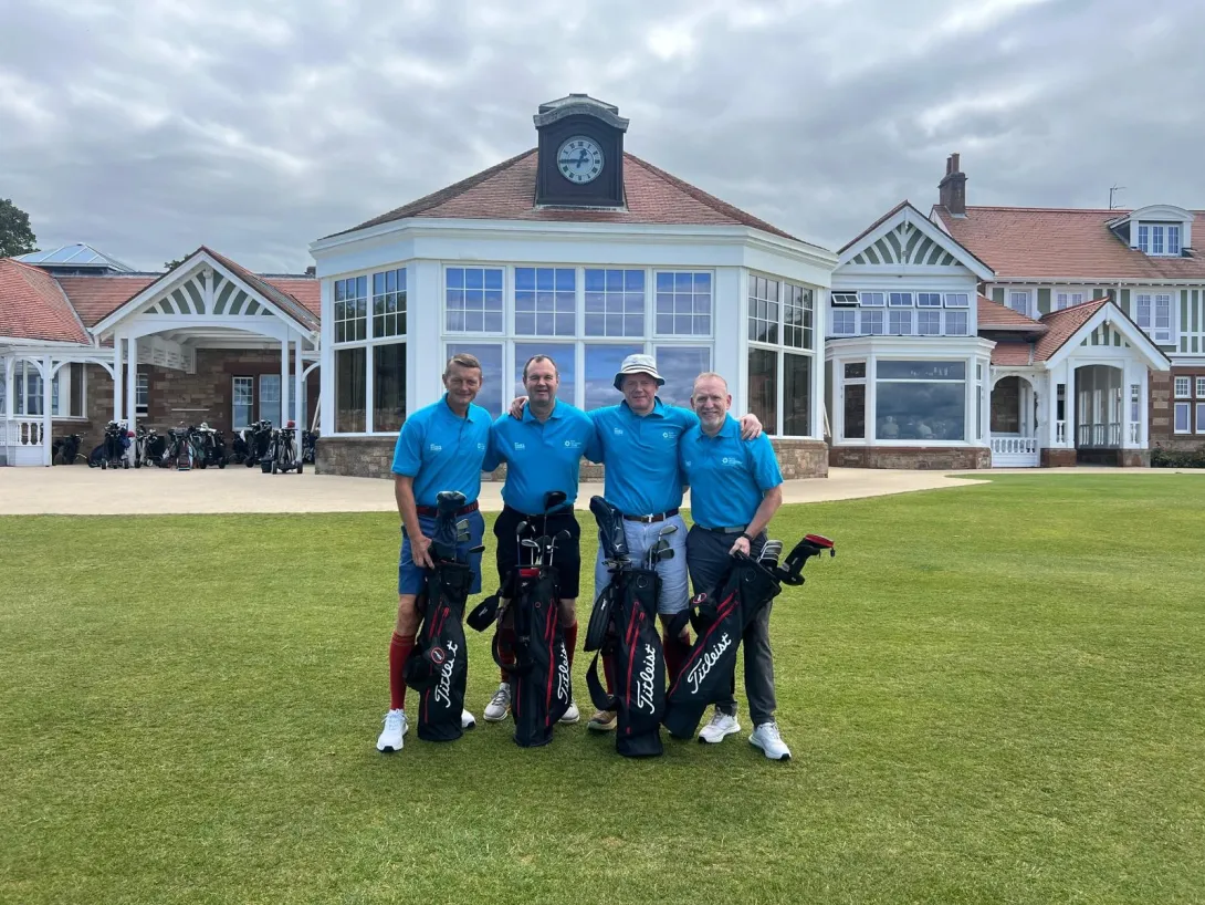 Angus MacDonald (second left) alongside Nick White, Stuart Paul and Andy Nicol - standing outside the famous Muirhouse Golf Clubhouse
