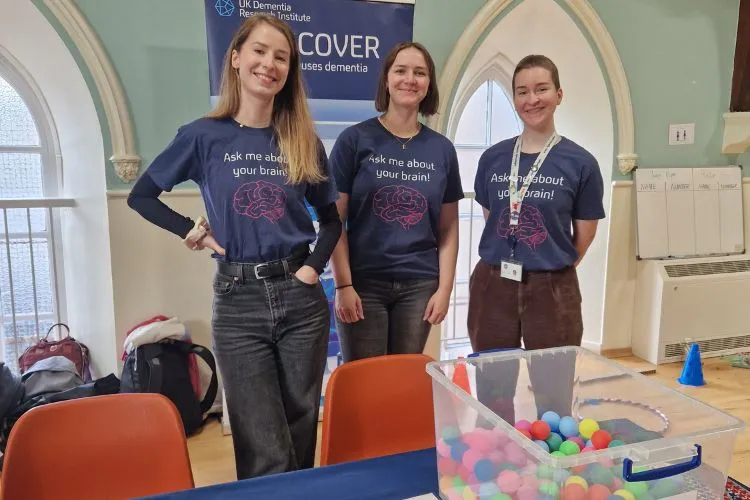 A group of three researchers at the Biggar Science Festival with Irene Roig Ferrando (right) 