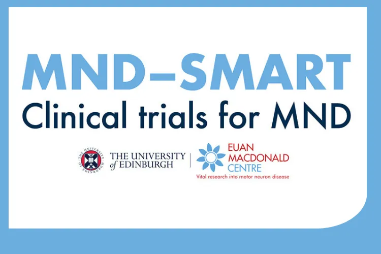 The MND-SMART logo with both the University of Edinburgh and the Euan MacDonald Centre logos incorporated at the middle-bottom of the image