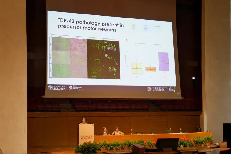Stella Taso giving a presentation at the Euopean Network to Cure ALS (ENCALS) meeting 2025